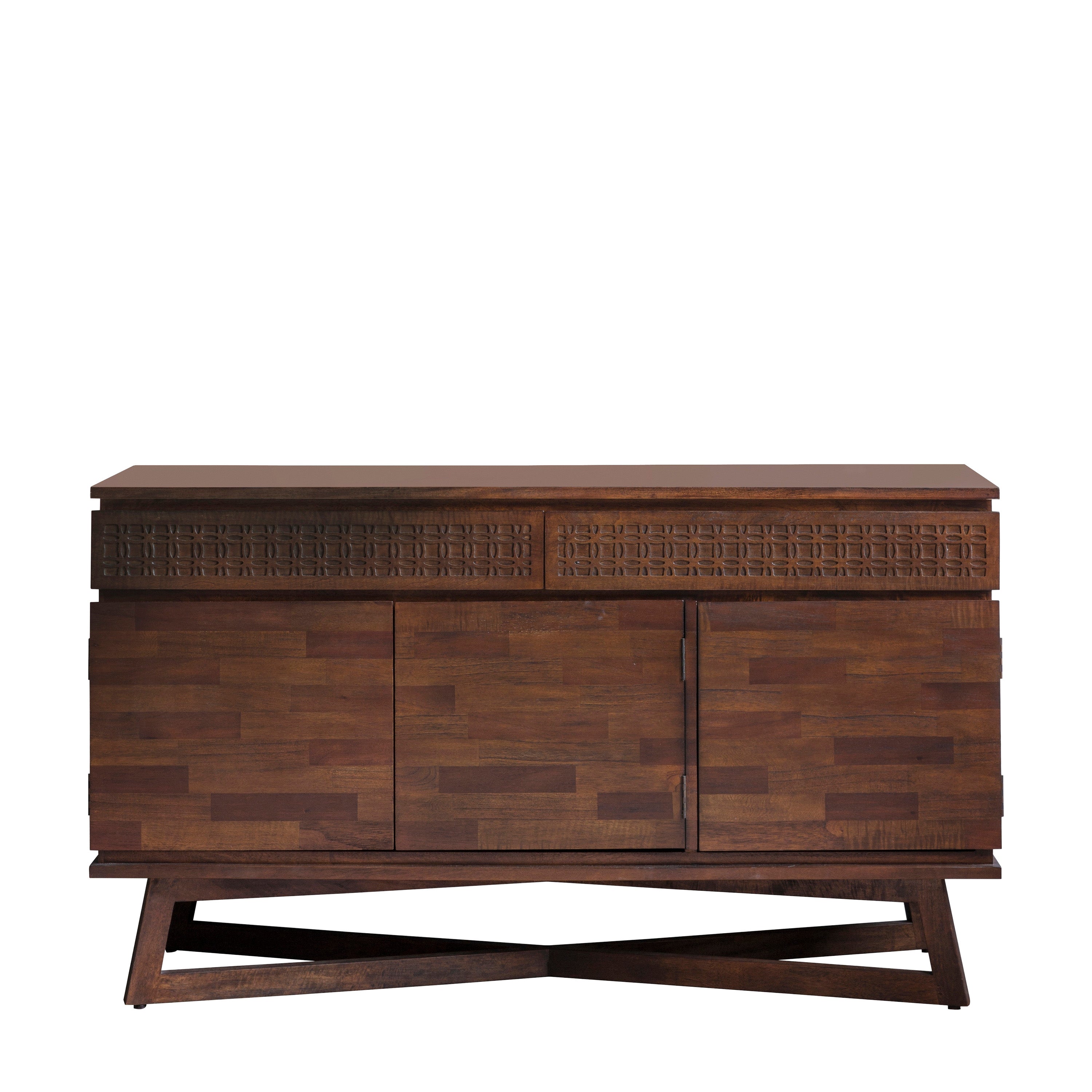 Tuscany Walnut Brown Mixed Wood Ethnic Design Sideboard